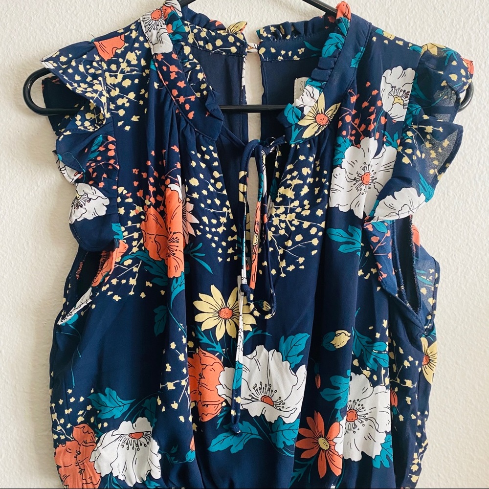 Floral/Navy Wide Leg Jumpsuit - Picture 2 of 5